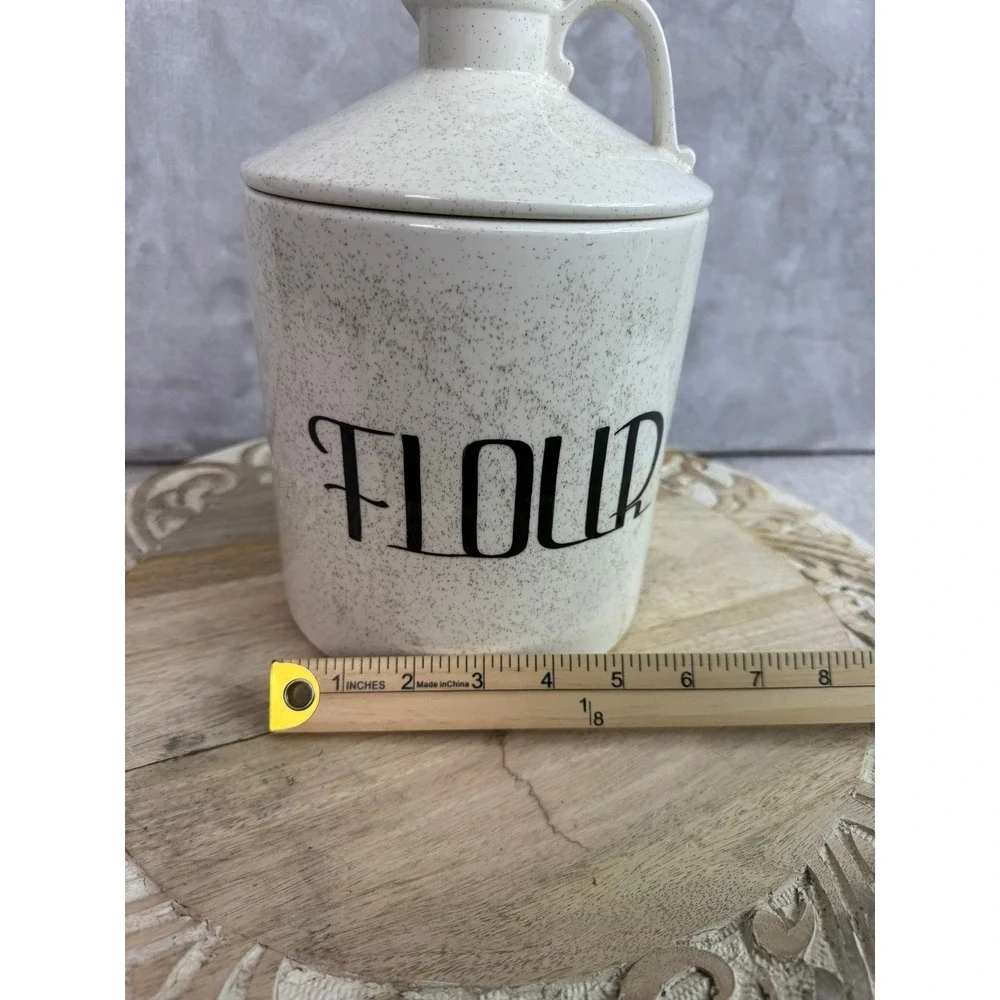 Vintage Style‎ Speckled Ceramic Flour Canister Jar with Handled Lid Cork 8.5in